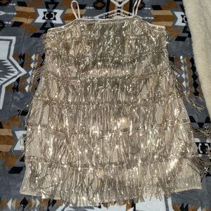 SHEIN Gold Sequin Dress with Fringe